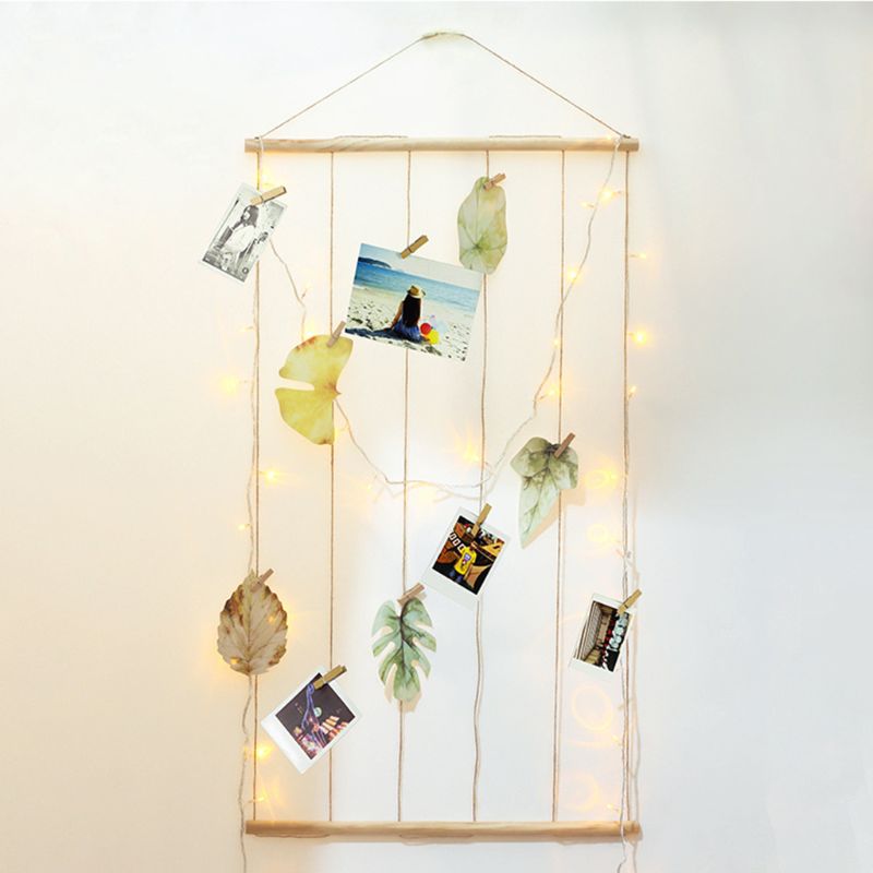 LED Wooden Stick Hanging Photo Display DIY Picture Frame Organizer Holder For Home
